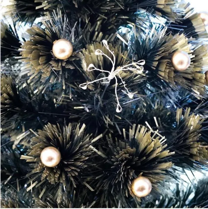 150cm Green Christmas Tree with Ultra Bright Warm White Fibre Optic LED Lights and Gold Balls