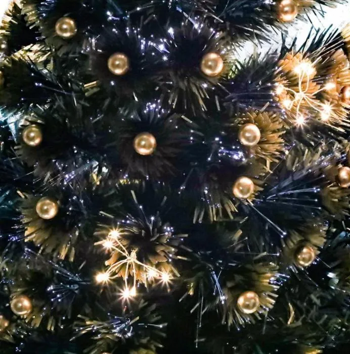 150cm Green Christmas Tree with Ultra Bright Warm White Fibre Optic LED Lights and Gold Balls