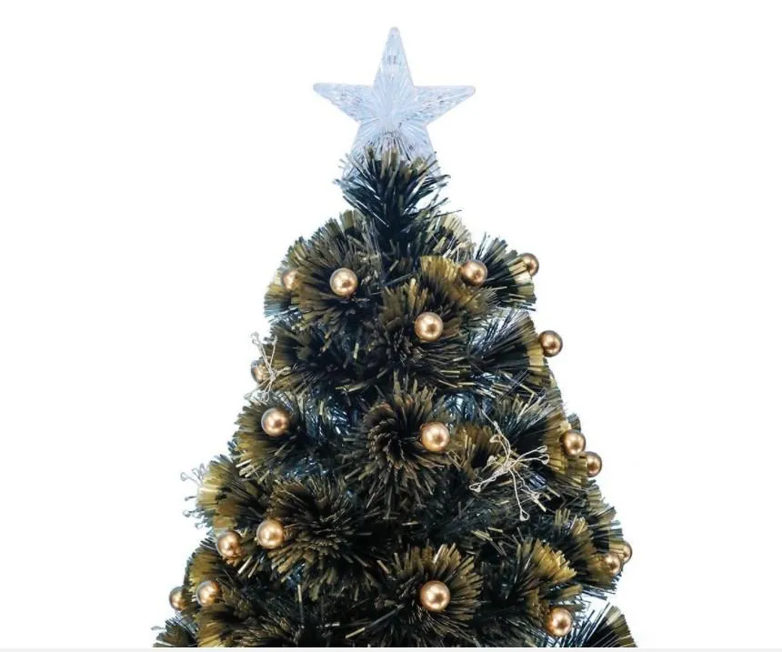 150cm Green Christmas Tree with Ultra Bright Warm White Fibre Optic LED Lights and Gold Balls