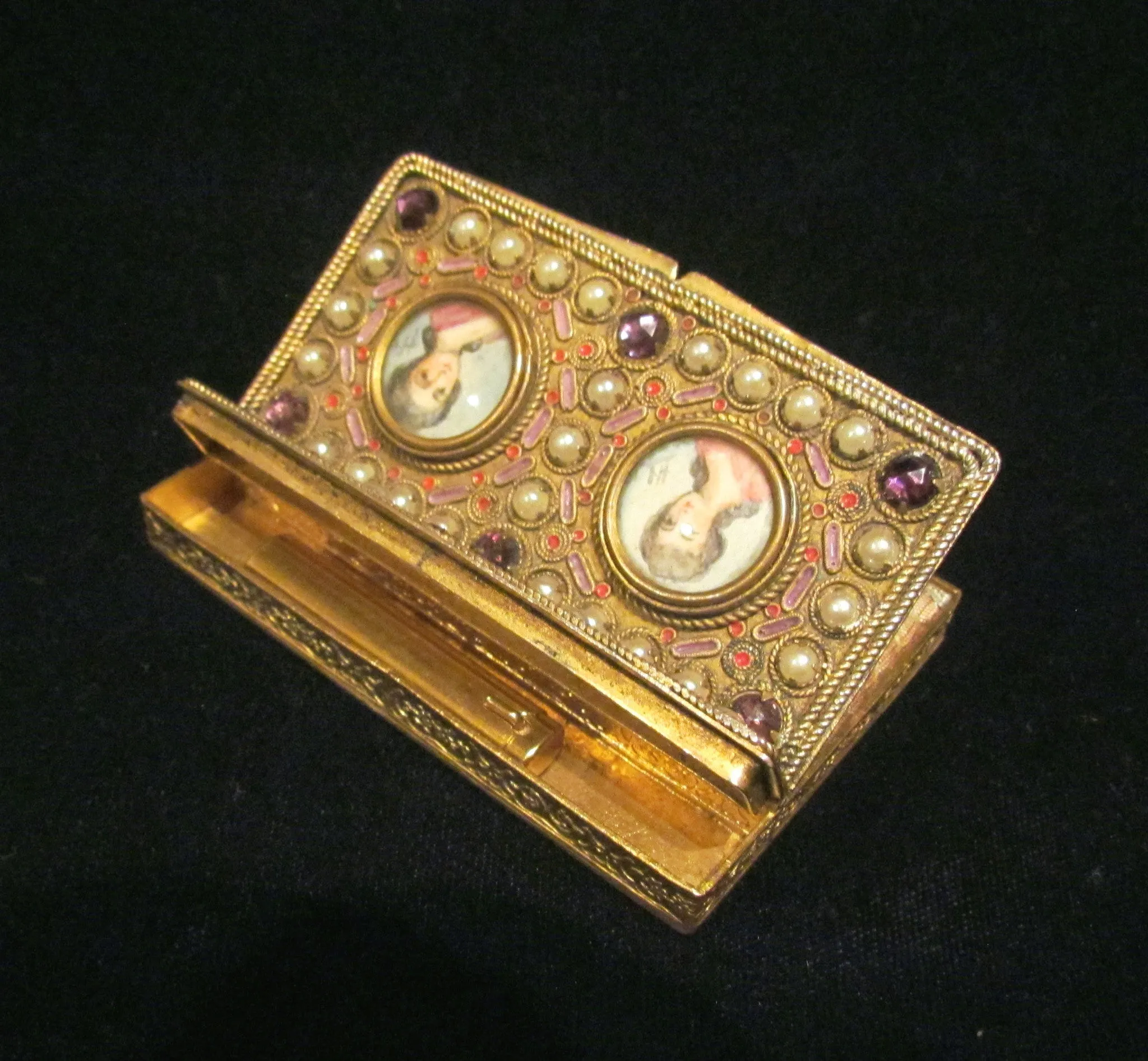 1800s French Portrait & Jewel Gold Ormolu Compact Antique 19th Century Excellent Condition