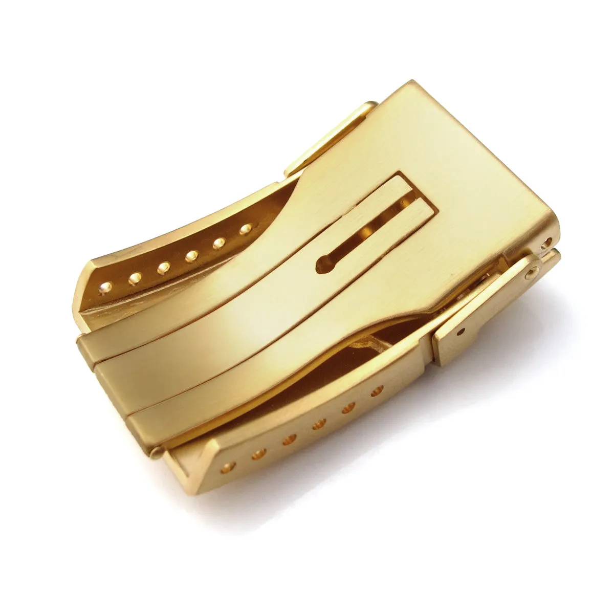 18mm, 20mm, 22mm or 24mm Stainless Steel Chamfer double locks Diver Clasp for Watch Band, 6 adjust holes and reformed Flip-Lock, IP Gold