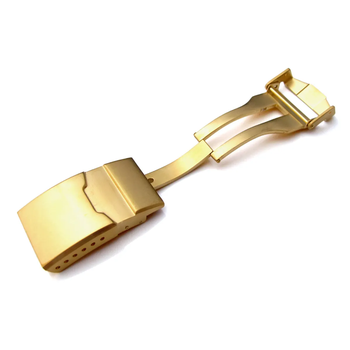 18mm, 20mm, 22mm or 24mm Stainless Steel Chamfer double locks Diver Clasp for Watch Band, 6 adjust holes and reformed Flip-Lock, IP Gold
