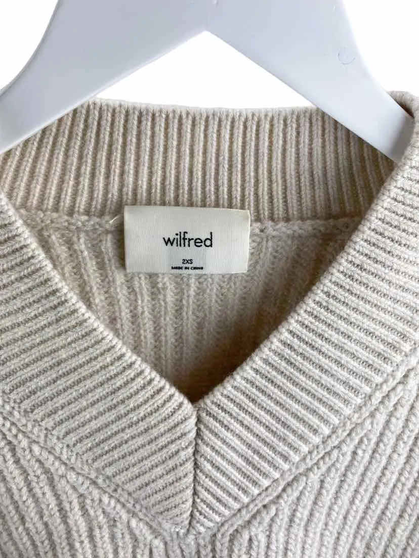 Aritzia Wilfred Women's Merino Wool V-neck Sweater Natural Size 2XS (XXS)