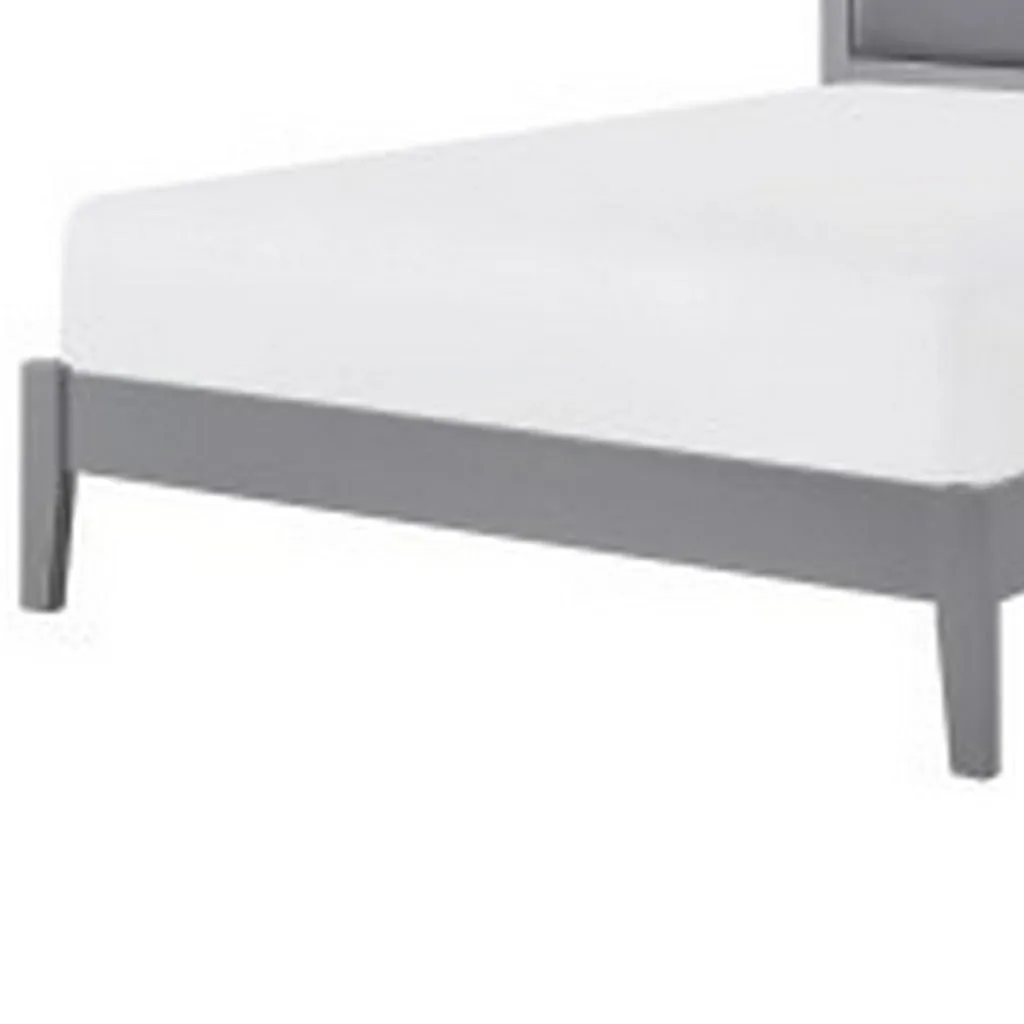 Brite Queen Size Bed, Gray Faux Leather Upholstered Headboard, Low Profile By Casagear Home