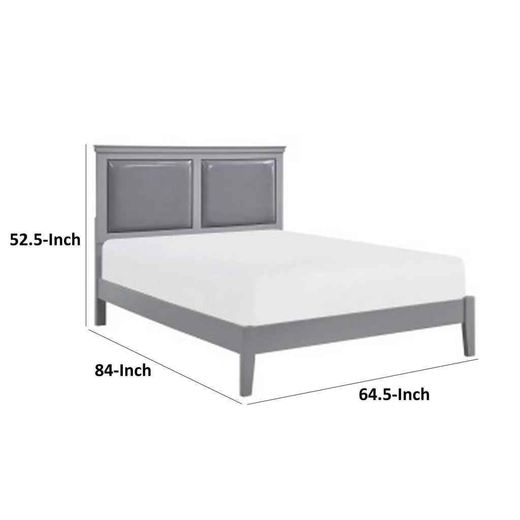 Brite Queen Size Bed, Gray Faux Leather Upholstered Headboard, Low Profile By Casagear Home