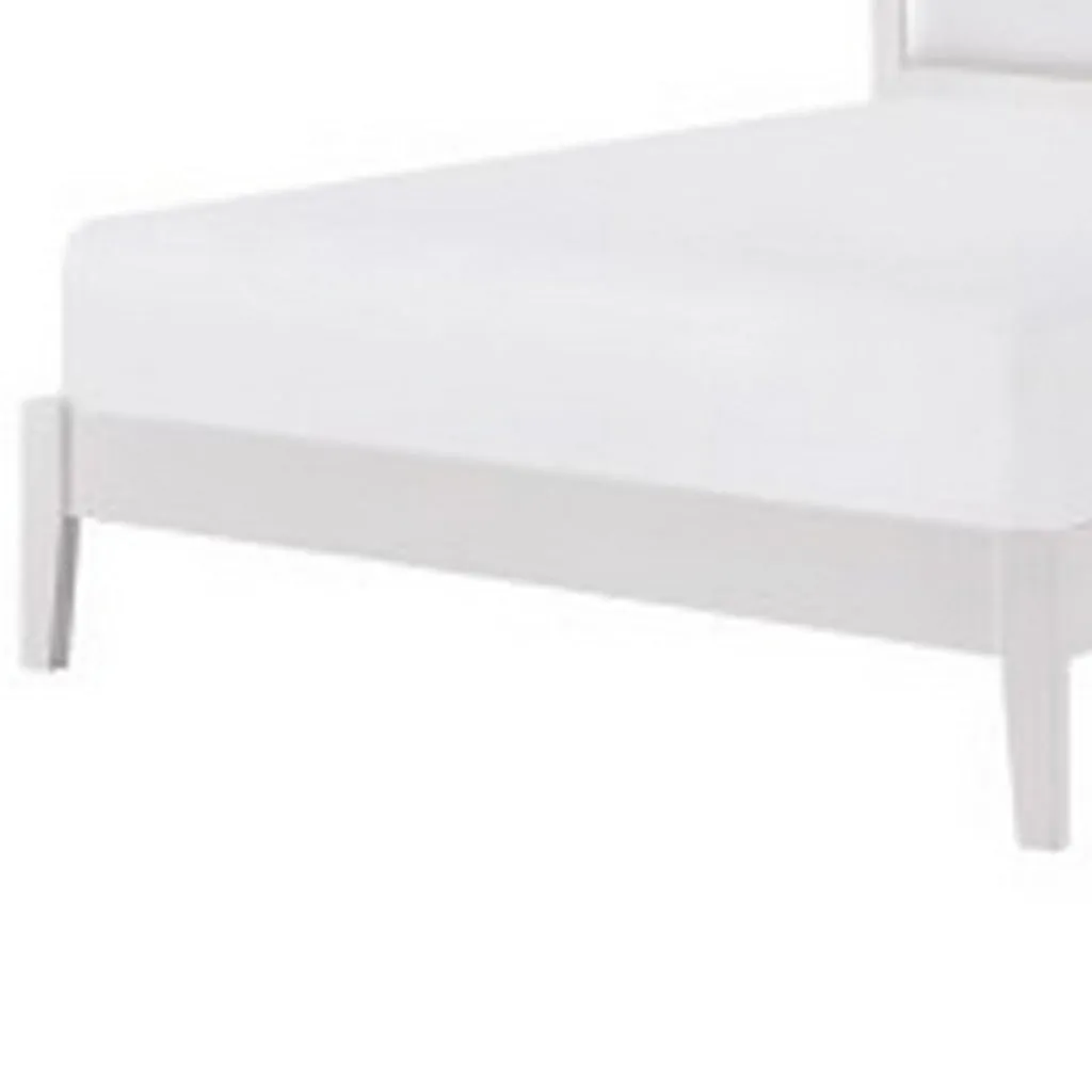 Brite Queen Size Bed, White Faux Leather Upholstered Headboard, Low Profile By Casagear Home