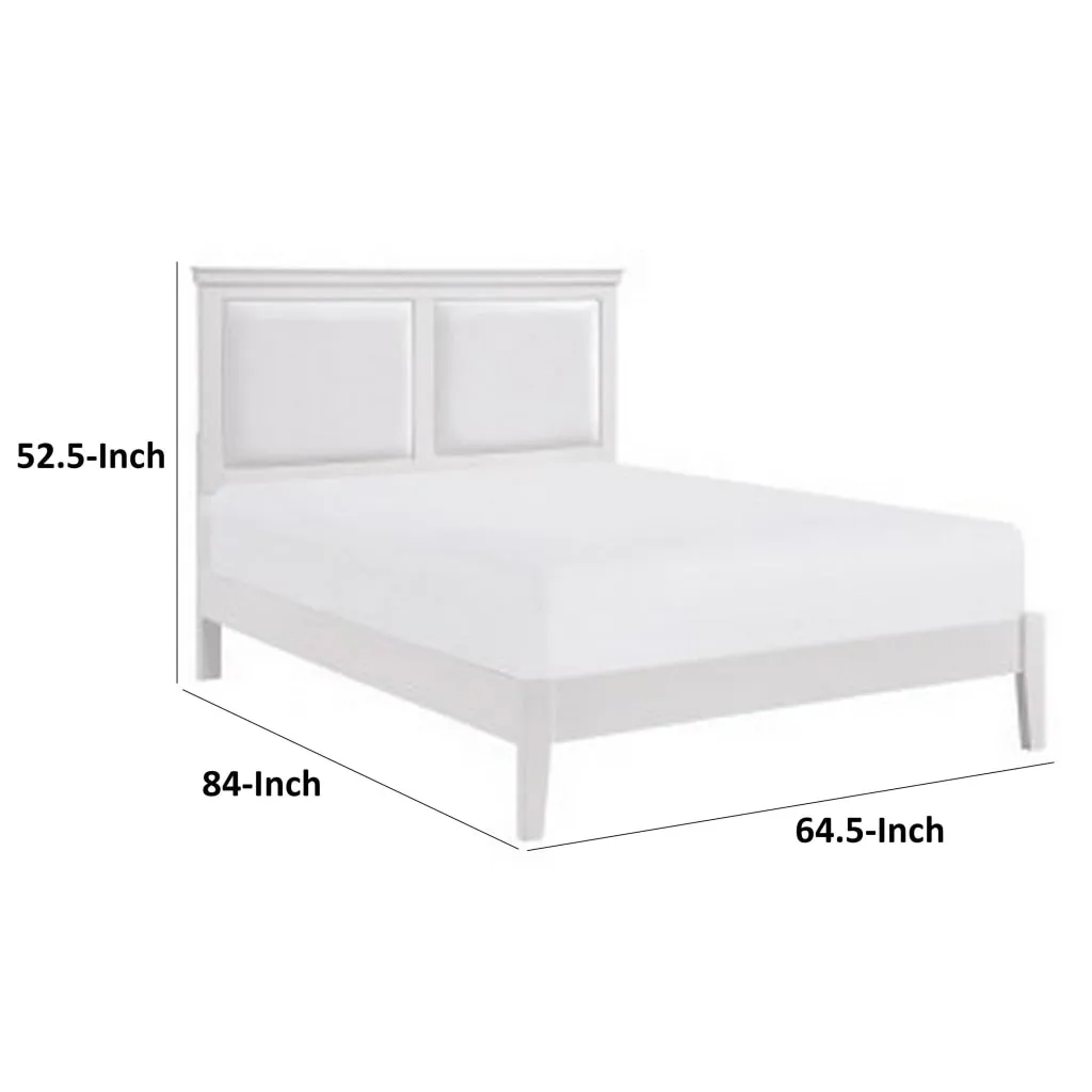 Brite Queen Size Bed, White Faux Leather Upholstered Headboard, Low Profile By Casagear Home