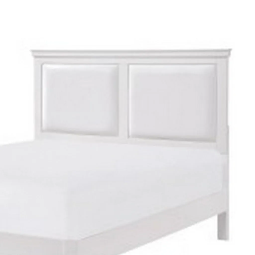 Brite Queen Size Bed, White Faux Leather Upholstered Headboard, Low Profile By Casagear Home