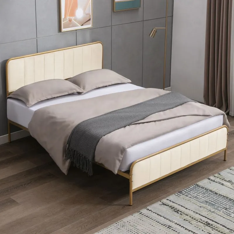 Cecer Metal Platform Bed Frame with Dutch Velvet Headboard