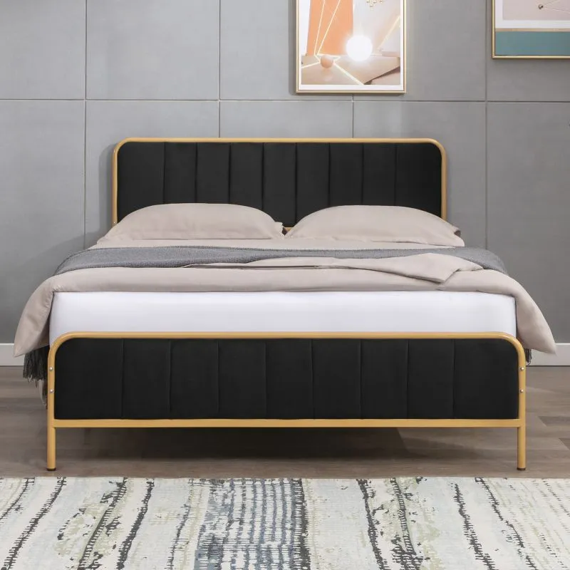 Cecer Metal Platform Bed Frame with Dutch Velvet Headboard