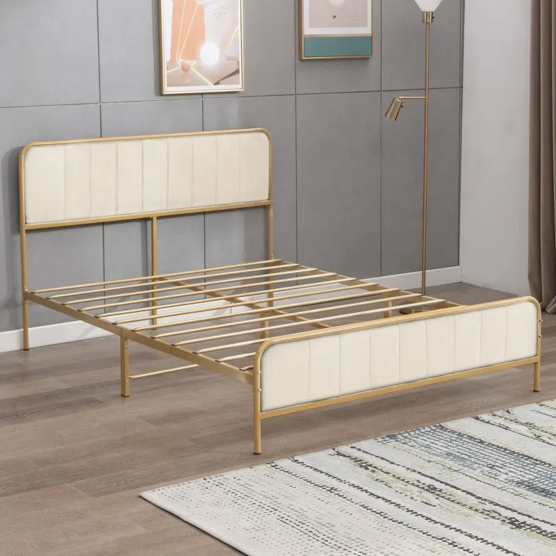 Cecer Metal Platform Bed Frame with Dutch Velvet Headboard