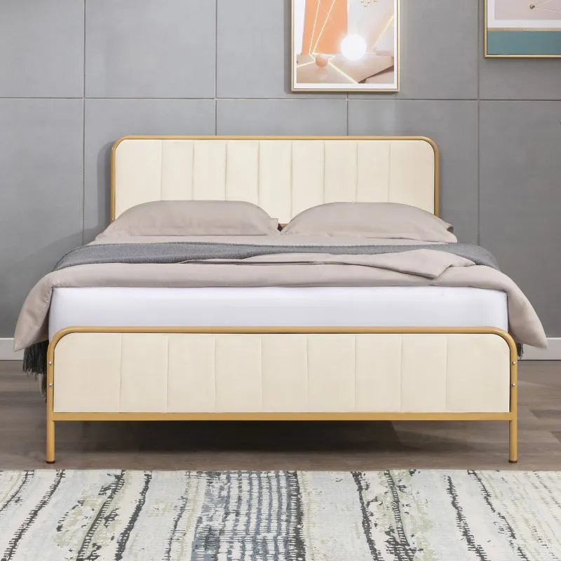 Cecer Metal Platform Bed Frame with Dutch Velvet Headboard