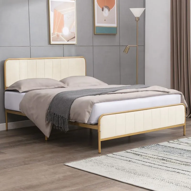 Cecer Metal Platform Bed Frame with Dutch Velvet Headboard