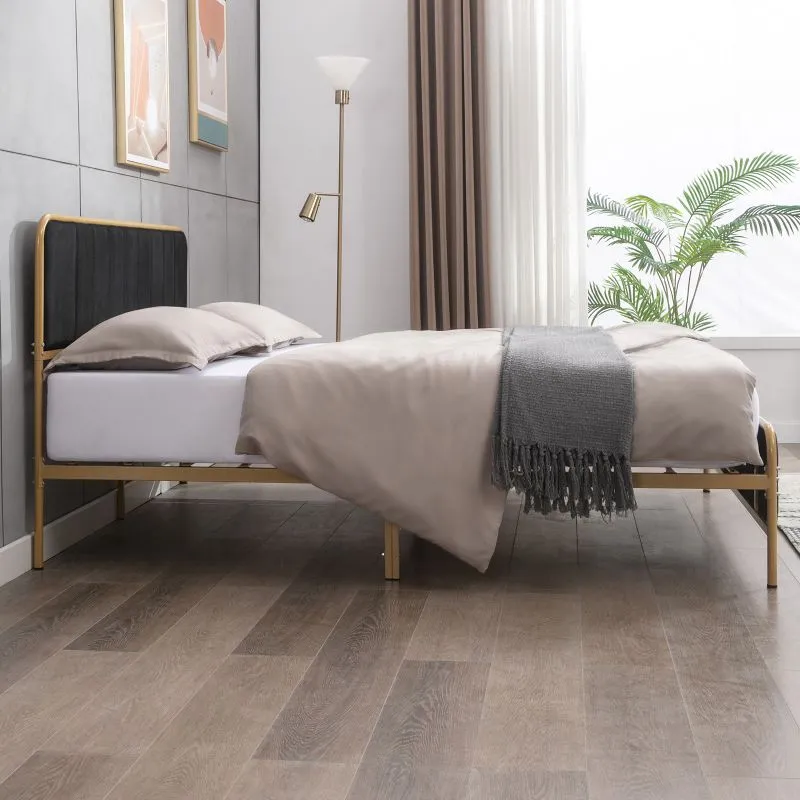 Cecer Metal Platform Bed Frame with Dutch Velvet Headboard