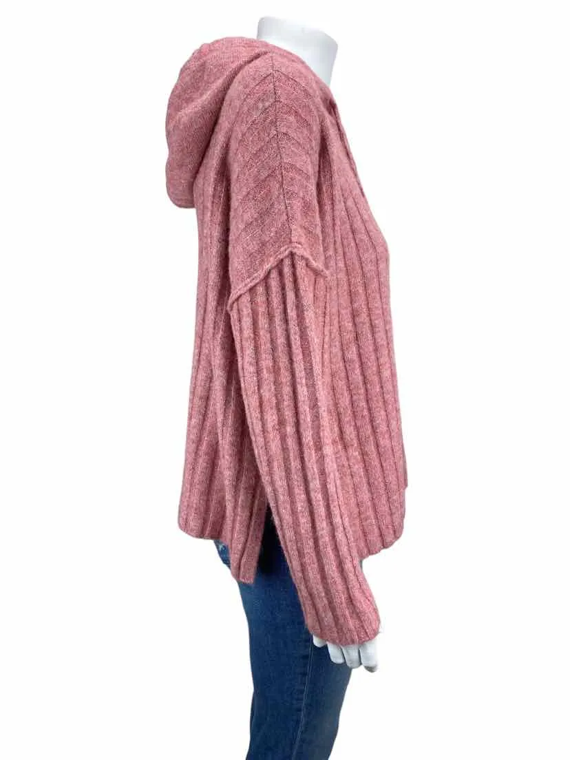 Central Park West Women's Ribbed Hooded Sweater Pink Heather Size M
