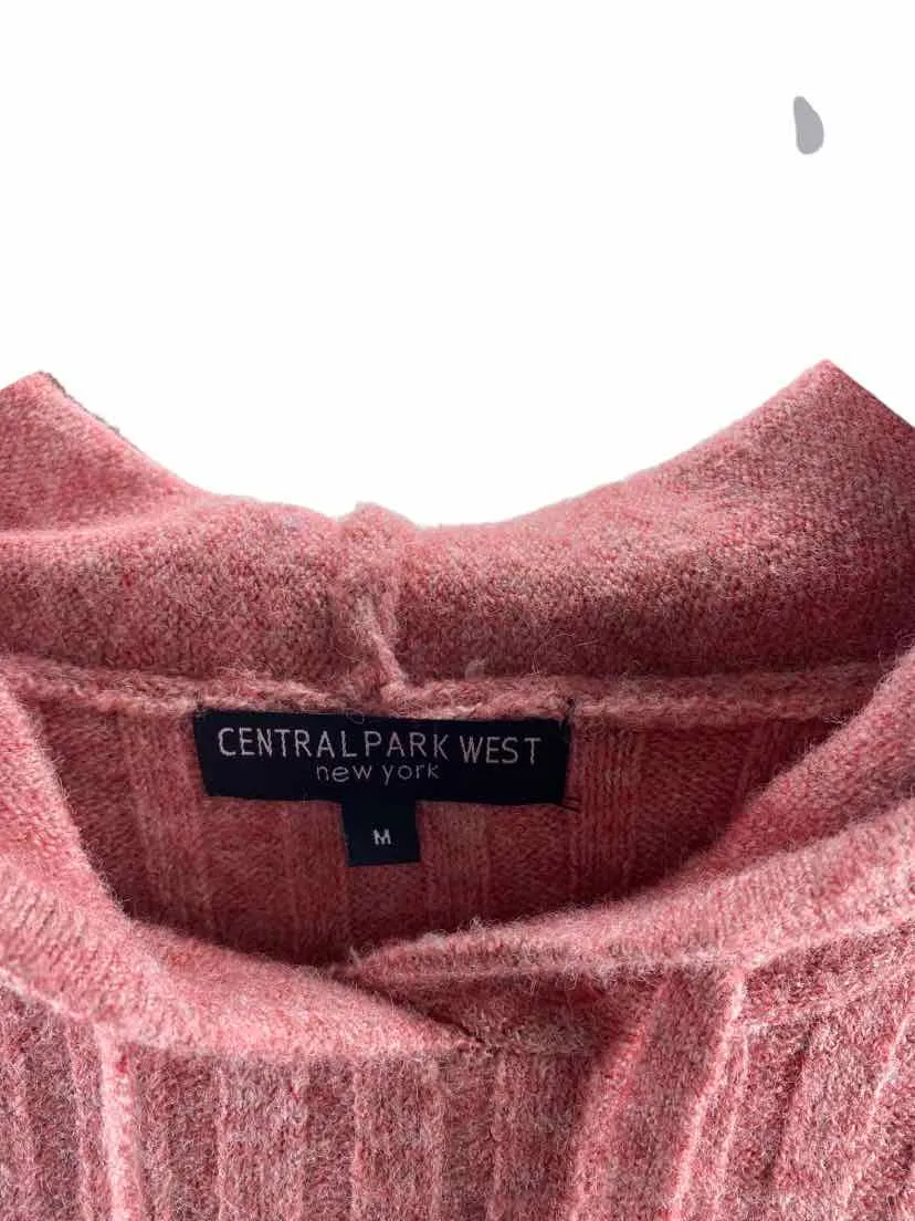 Central Park West Women's Ribbed Hooded Sweater Pink Heather Size M