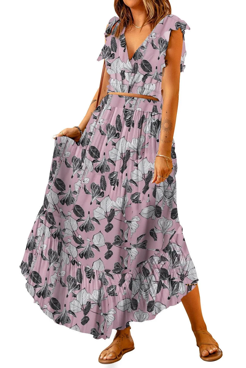 Chic Floral Frill Maxi Ensemble