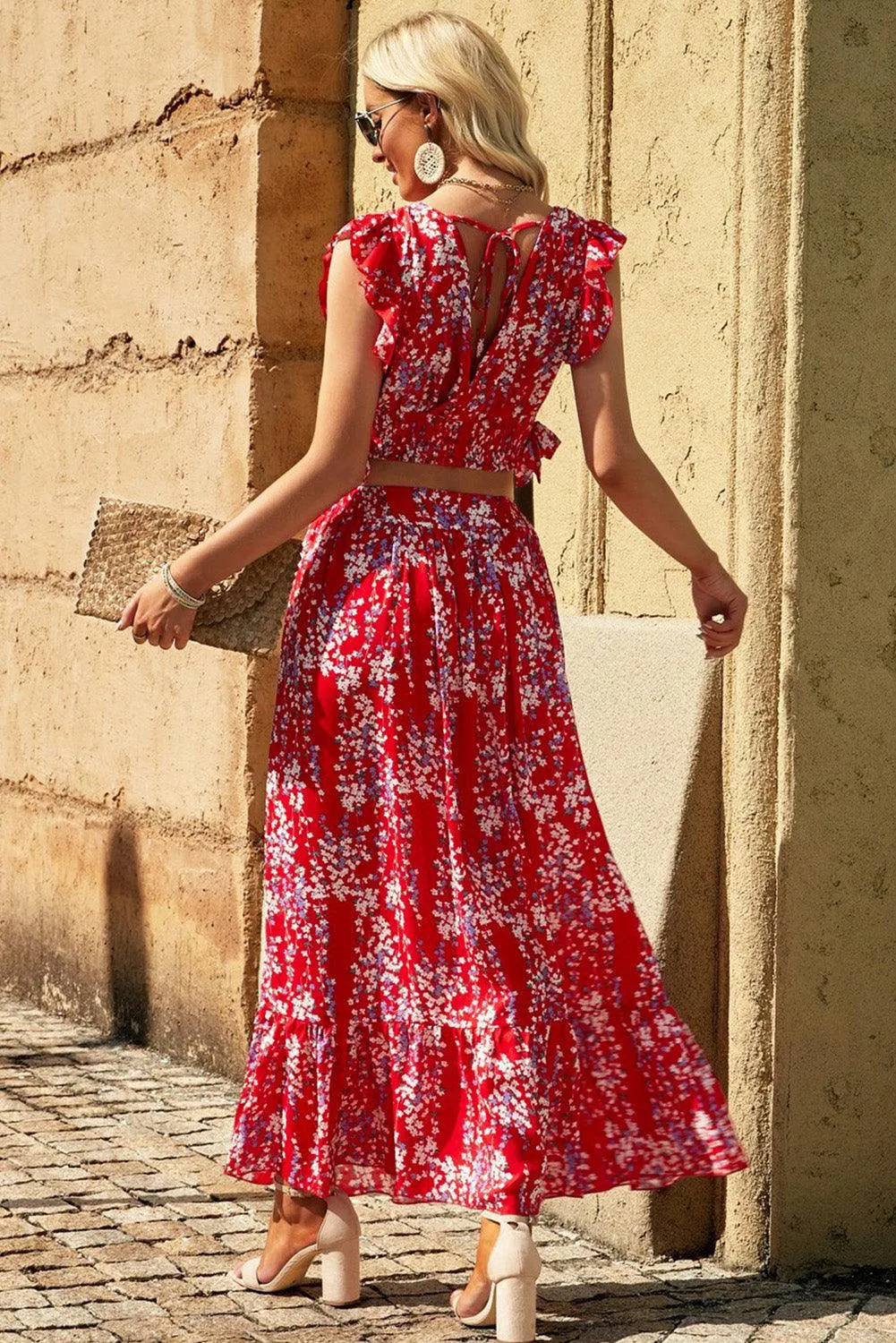 Chic Floral Frill Maxi Ensemble