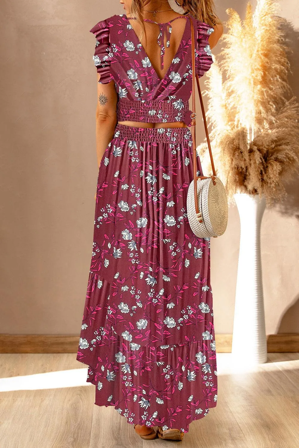 Chic Floral Frill Maxi Ensemble