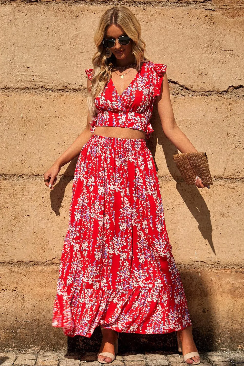 Chic Floral Frill Maxi Ensemble