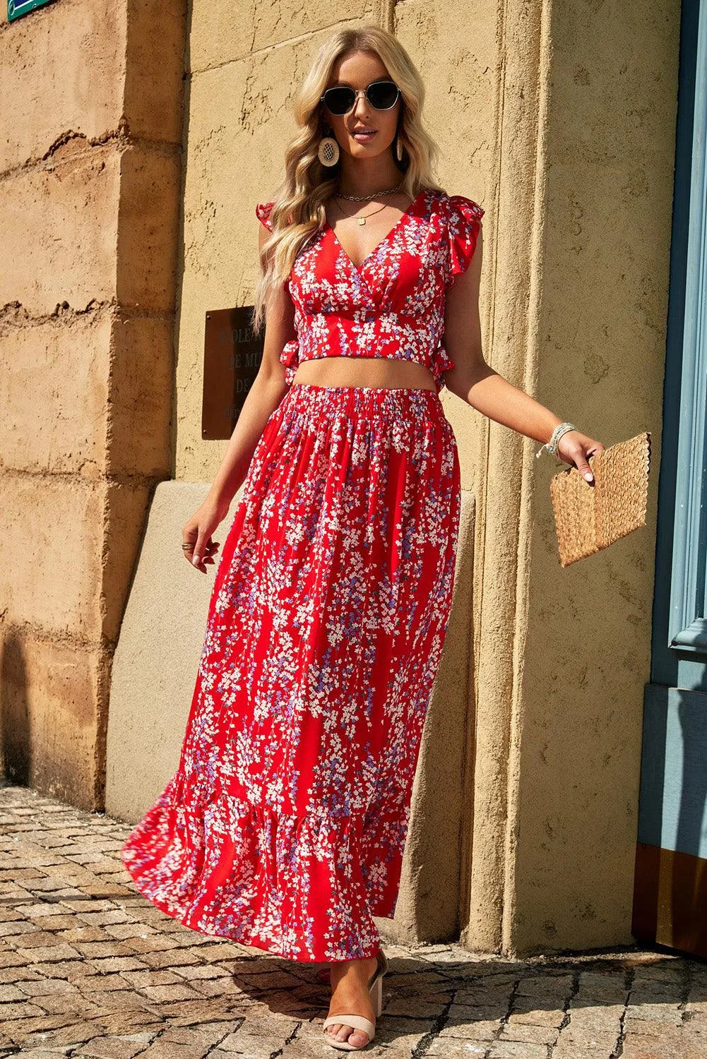 Chic Floral Frill Maxi Ensemble