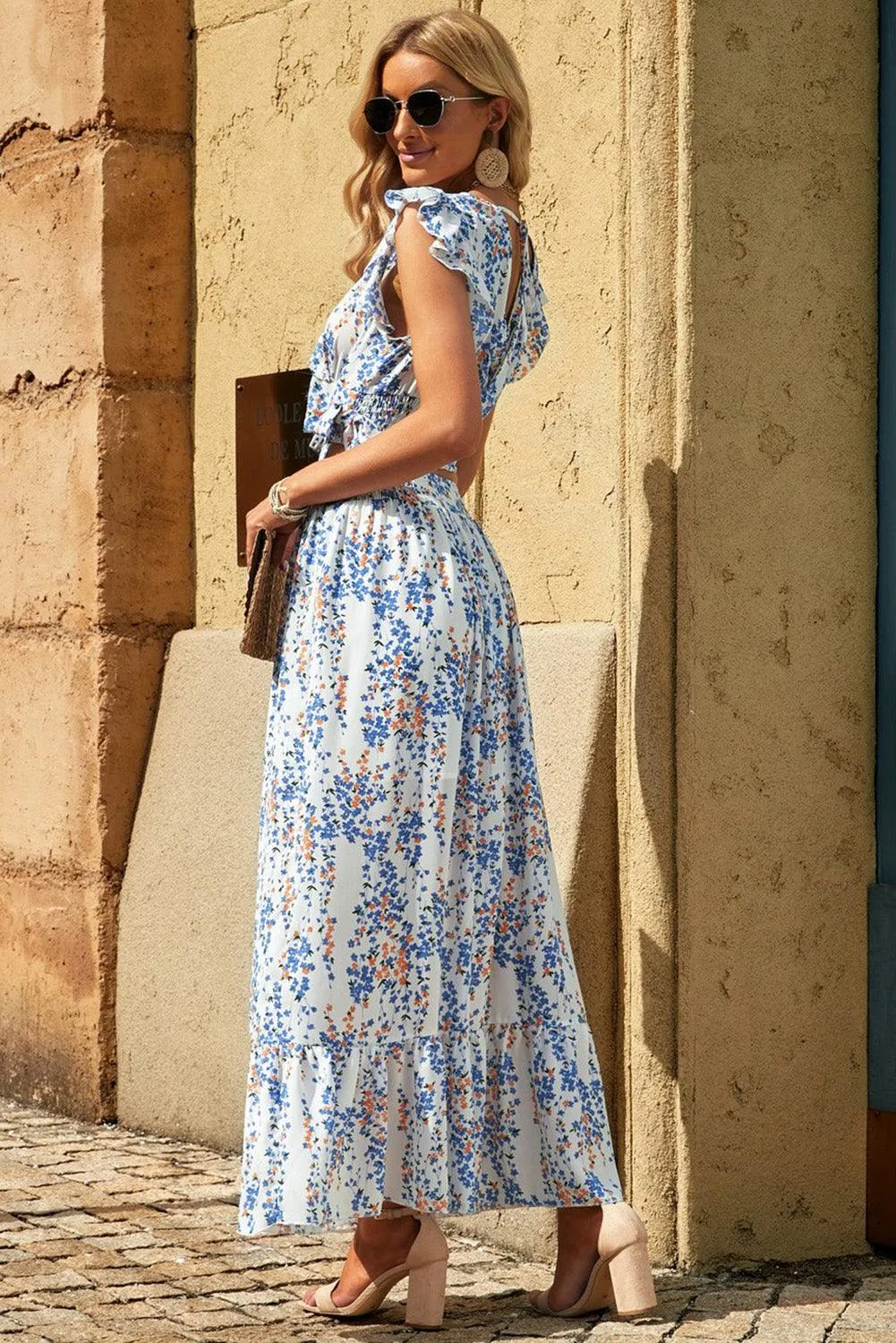 Chic Floral Frill Maxi Ensemble