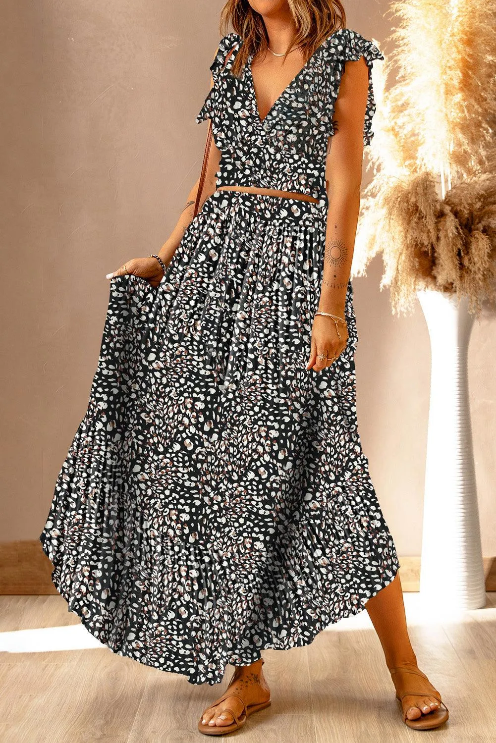 Chic Floral Frill Maxi Ensemble