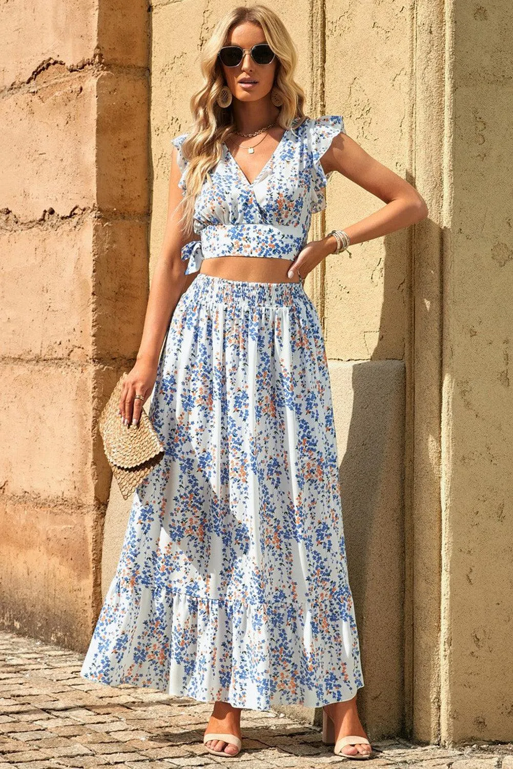 Chic Floral Frill Maxi Ensemble