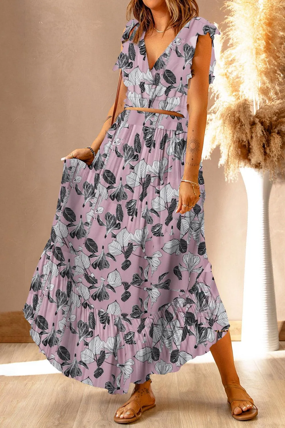 Chic Floral Frill Maxi Ensemble
