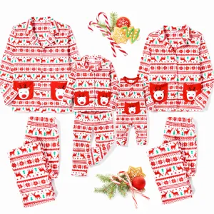 Christmas Family Matching Festival Theme All-over Print Pocket Decor Long-sleeve Fleece Pajamas Sets(Flame resistant)