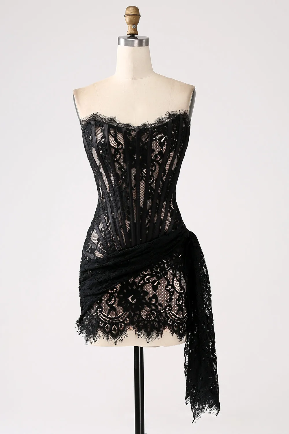 Classy Lace White Mini Dress with Lace-up Back