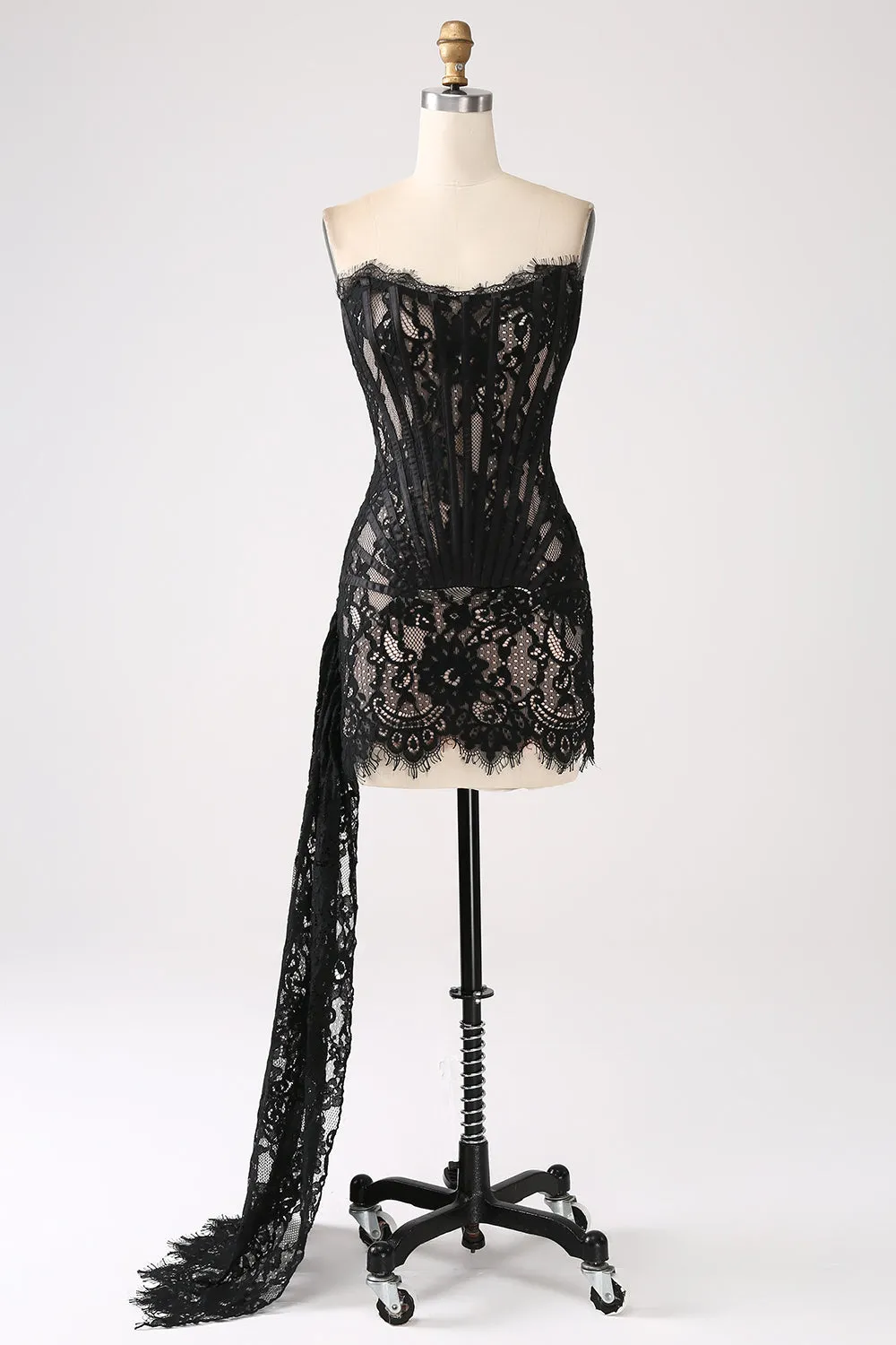 Classy Lace White Mini Dress with Lace-up Back
