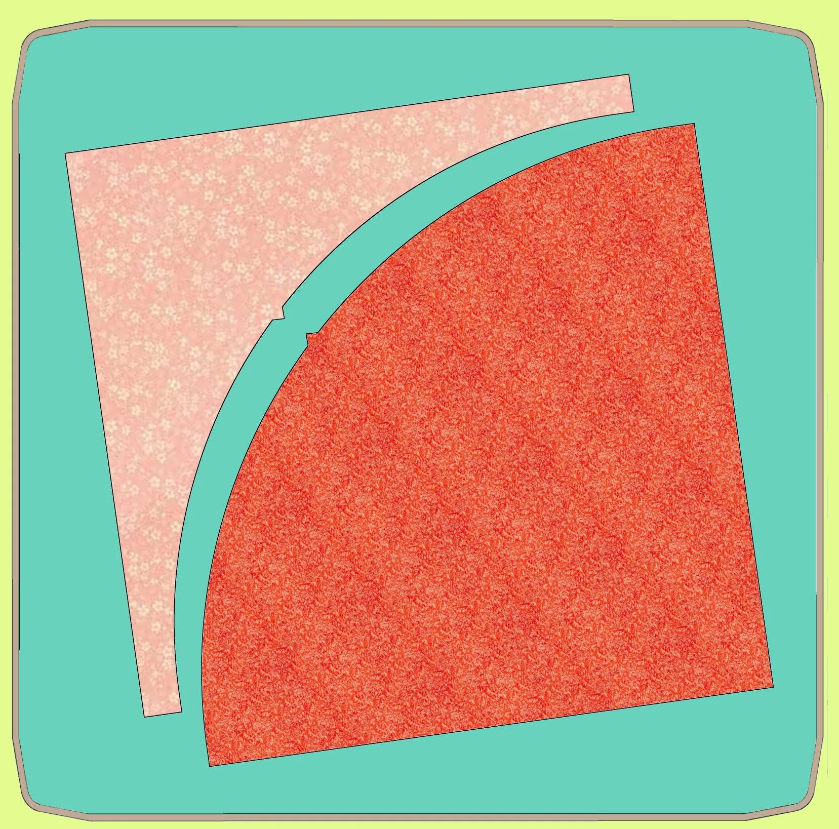 CURVE IN A SQUARE 7" finished quarter block (cornered Drunkards Path - 6607- includes cutting mat