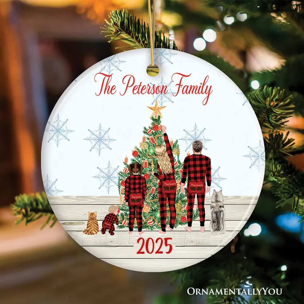 Family Christmas Ornament Customized Plaid Pajama Theme
