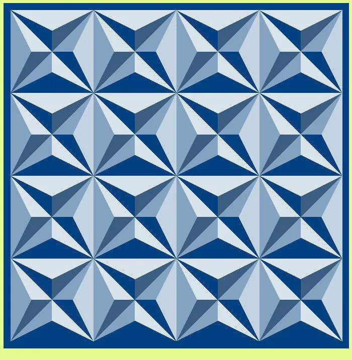 Four Point Star, 3D  - 6556  (6" finished quarter block, 12" finished block) - Mat included