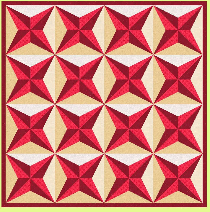 Four Point Star, 3D  - 6556  (6" finished quarter block, 12" finished block) - Mat included