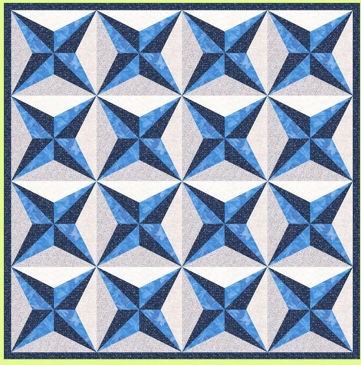 Four Point Star, 3D  - 6556  (6" finished quarter block, 12" finished block) - Mat included