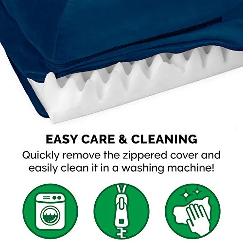 Furhaven Orthopedic Dog Bed for Medium/Small Dogs w/ Removable Bolsters & Washable Cover, For Dogs Up to 35 lbs - Plush & Velvet L Shaped Chaise - Deep Sapphire, Medium