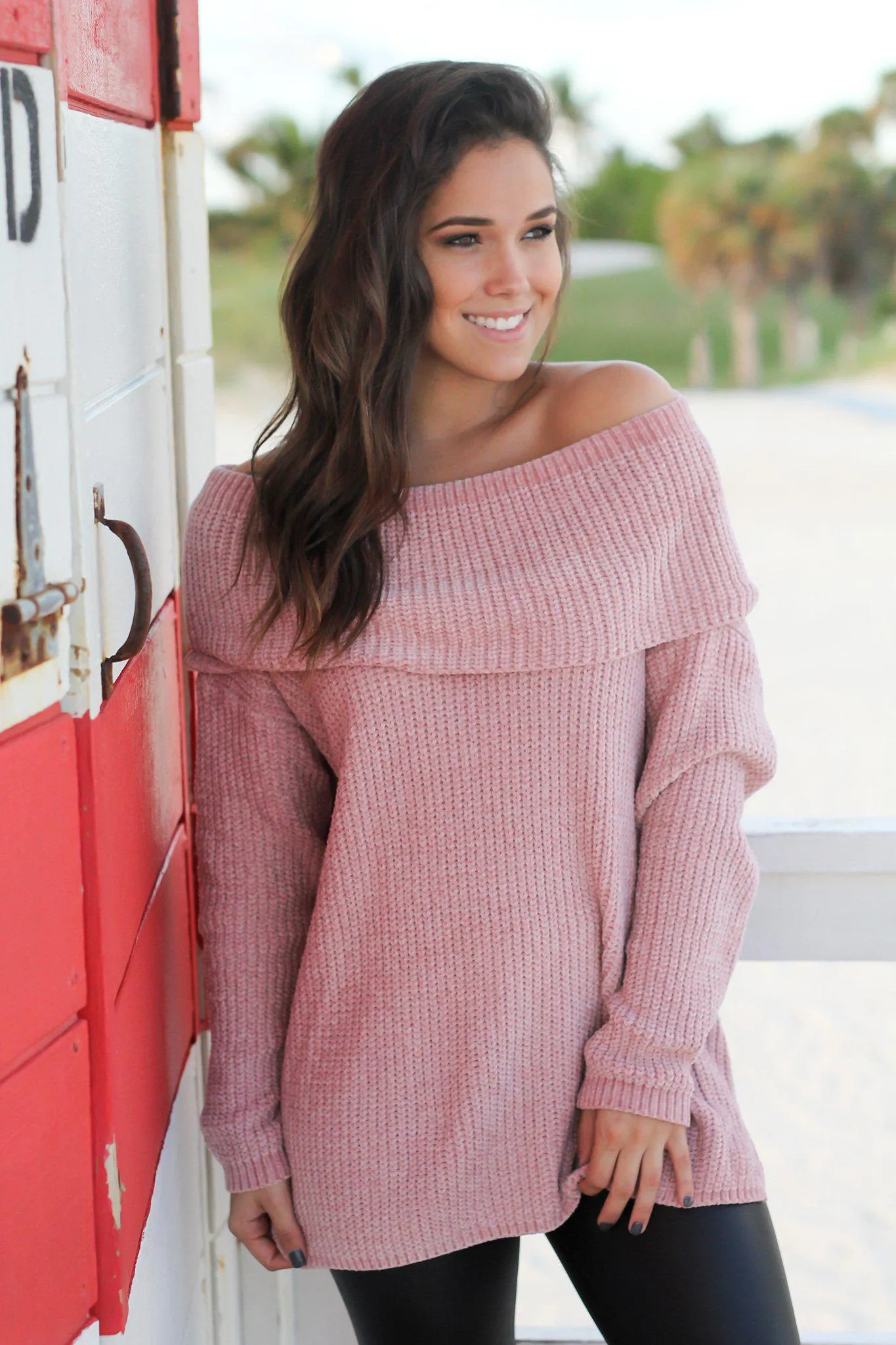 Mauve Off Shoulder Knit Sweater