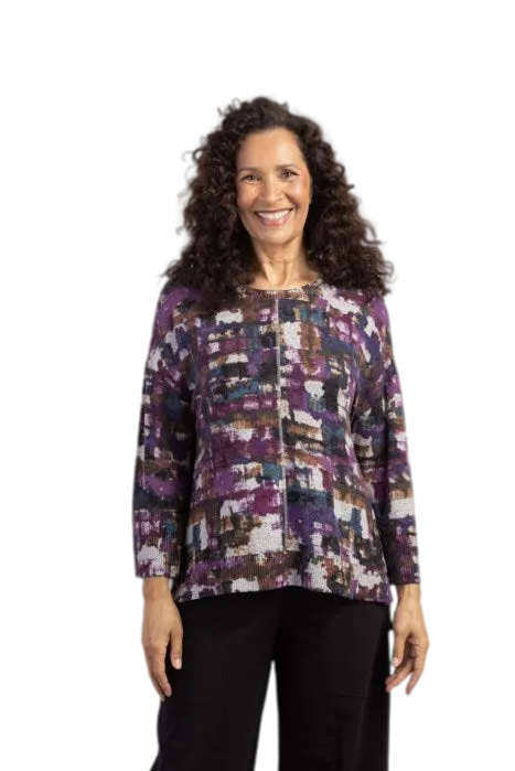 Rib Trim 3/4 Sleeve Boxy Crew