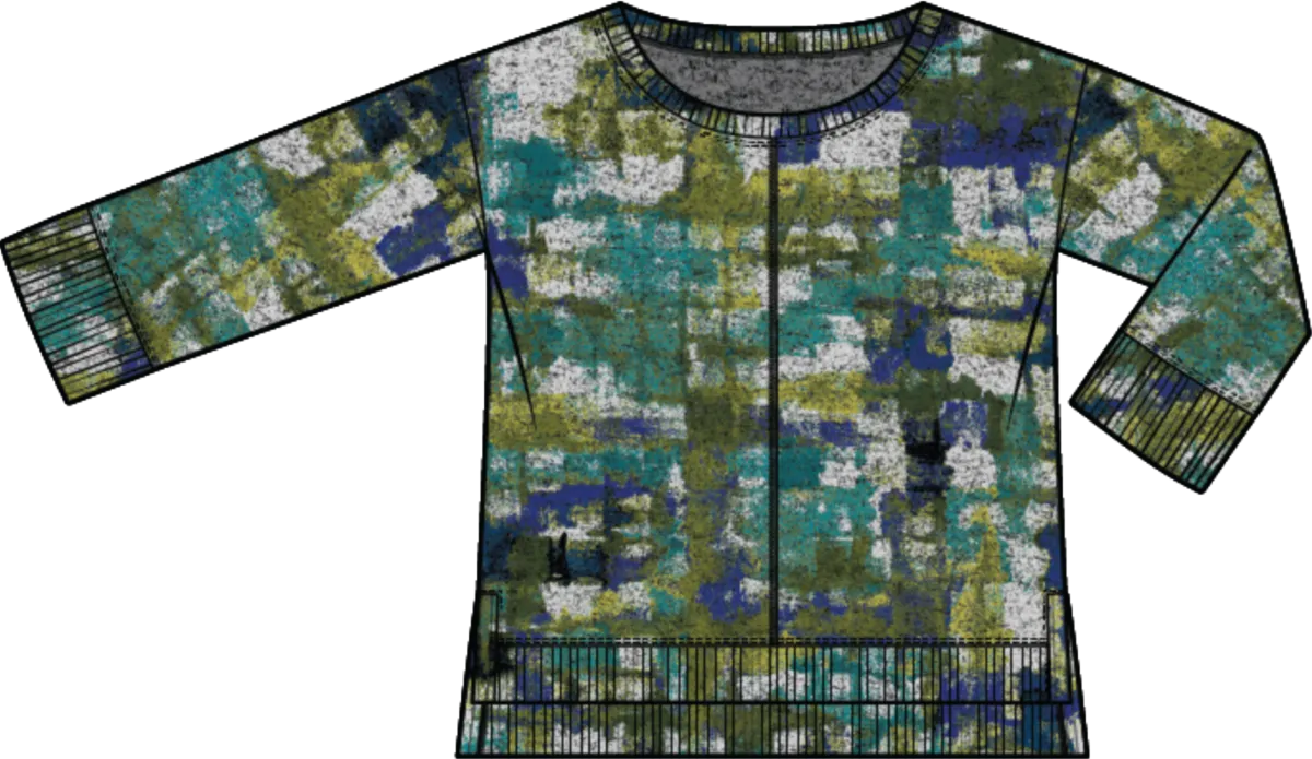 Rib Trim 3/4 Sleeve Boxy Crew