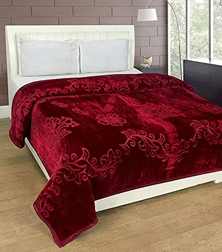 SAPPHO Soft Double Bed Blanket Mink Blanket for Heavy Winter Ac Solid Double Bed Blanket Super Soft Light Winter Blanket Travel Mink Blanket (Maroon), Lightweight.LMI17