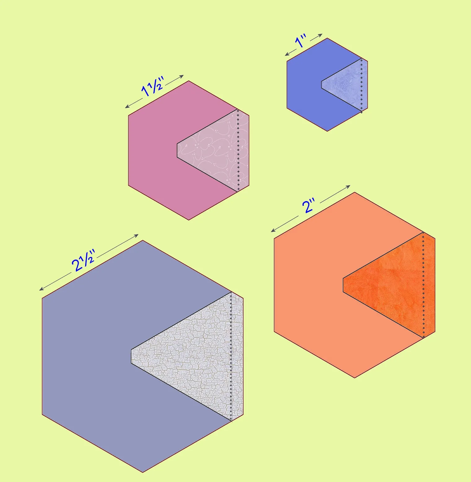 Triangles, Equilateral  (6234) to match 1",1½",2" and 2½ cut side Hexagons - includes cutting mat