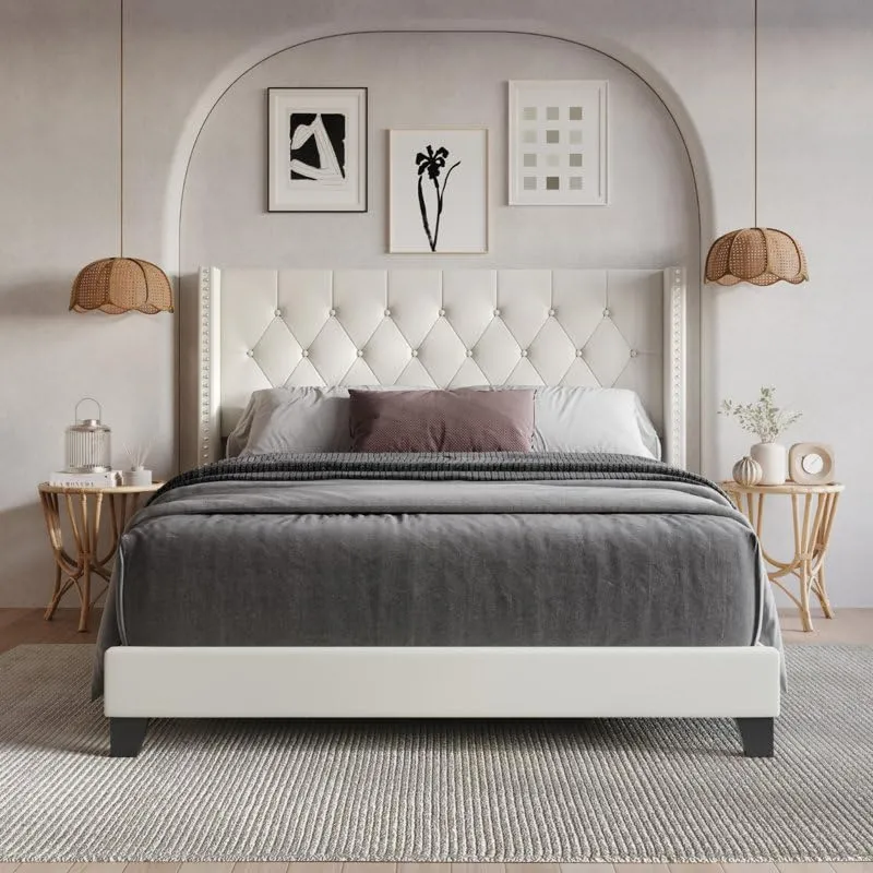 VINTAGE VOGUE - Modern Upholstered King Size Bed for Bedroom - Upholestery Premium Fabric Cot for Home - 6.5 x 6 Ft Bed with 12 Month Warranty (Cassius, King)