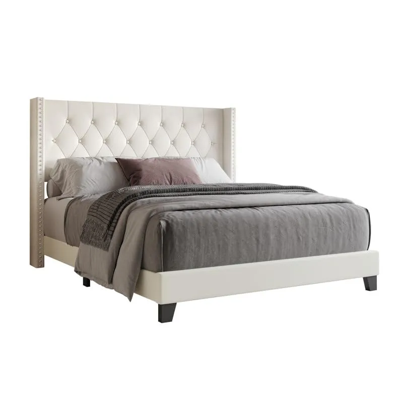 VINTAGE VOGUE - Modern Upholstered King Size Bed for Bedroom - Upholestery Premium Fabric Cot for Home - 6.5 x 6 Ft Bed with 12 Month Warranty (Cassius, King)